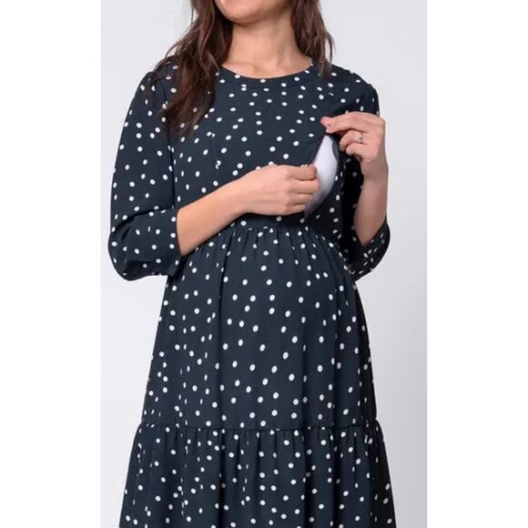 Seraphine Polka Dot Tiered Maternity & Nursing Midi Dress Green Size US 4 UK 8 - Picture 2 of 9